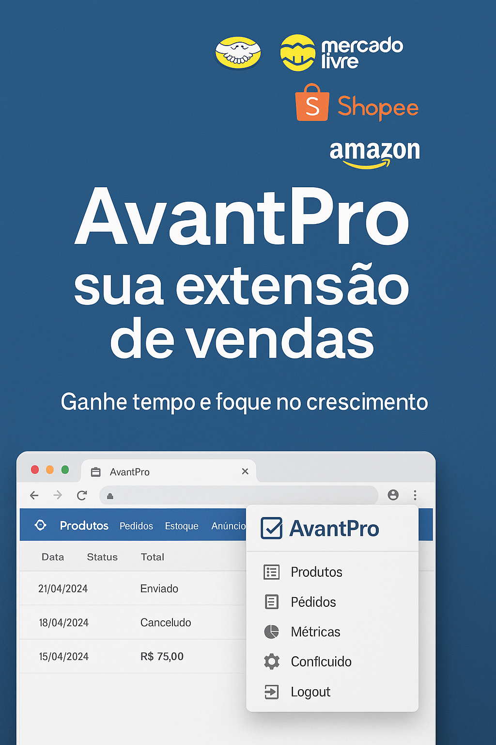 Passos para usar AvantPro extensão em Shopee e Mercado Livre