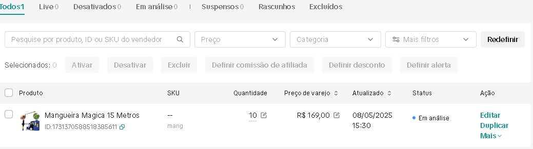 Status de análise do anúncio